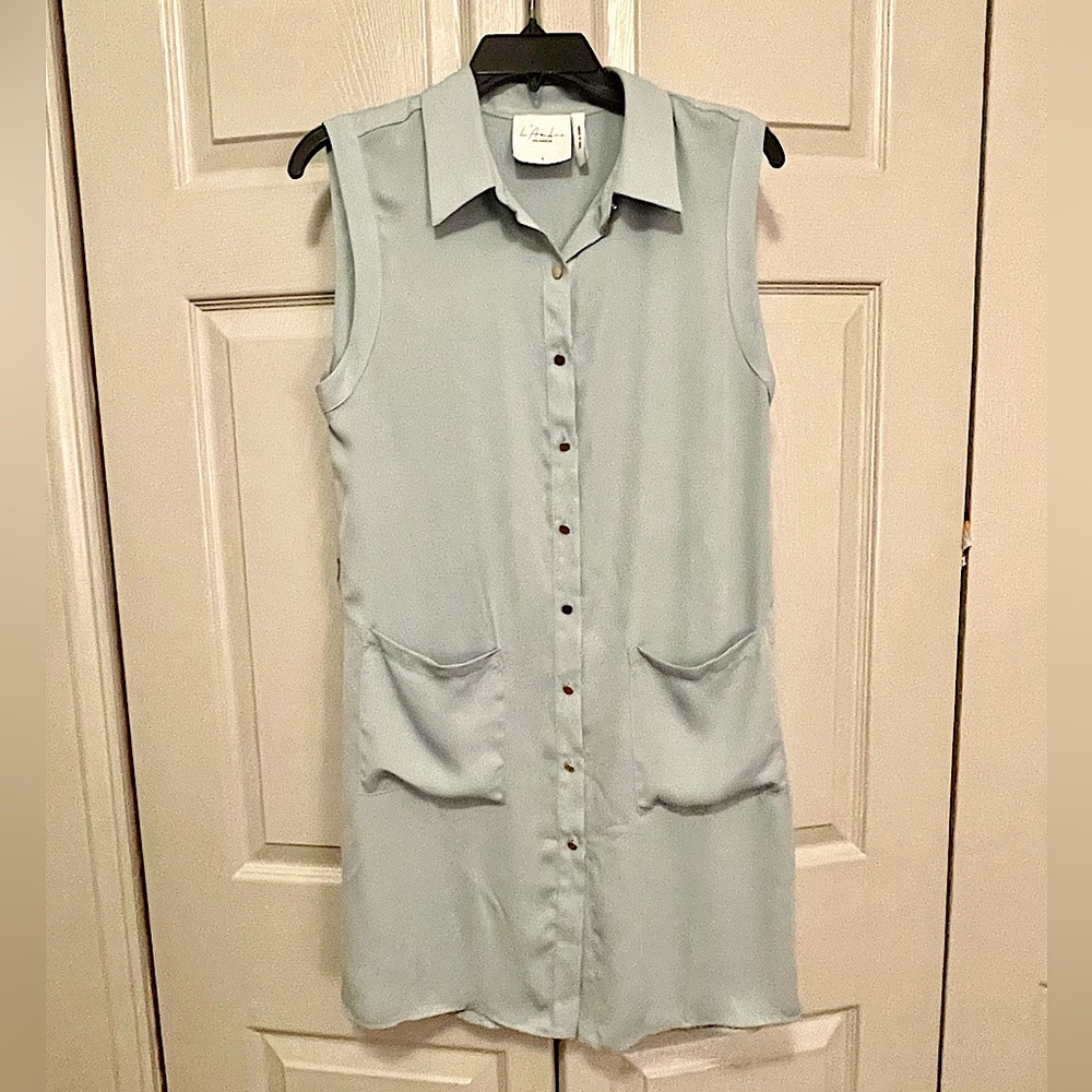 L’Acadamie Revolve Sage Green Sleeveless Shirt Dress